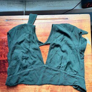 Brandy Melville EUROPEAN Green Tie-back Open-back V-neck Cap Sleeve Tee